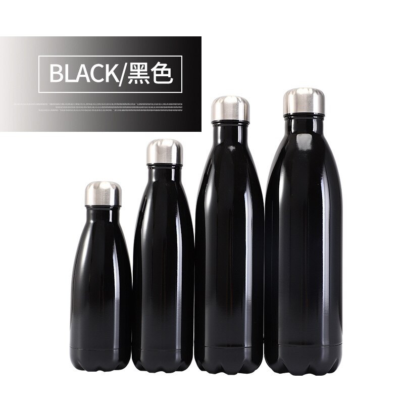 500Ml Dubbele Wand 304 Stainles Staal Water Fles Thermosfles Houden Warme En Koude Geïsoleerde Thermoskan Voor Sport: Black