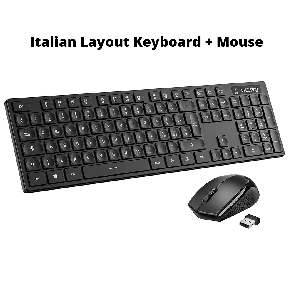 VicTsing PC190 Wireless Keyboard And Mouse 104 Keycaps Slim Keyboard And Mouse Combo Set For PC Computer Tablet Notebook Windows: Italian Version