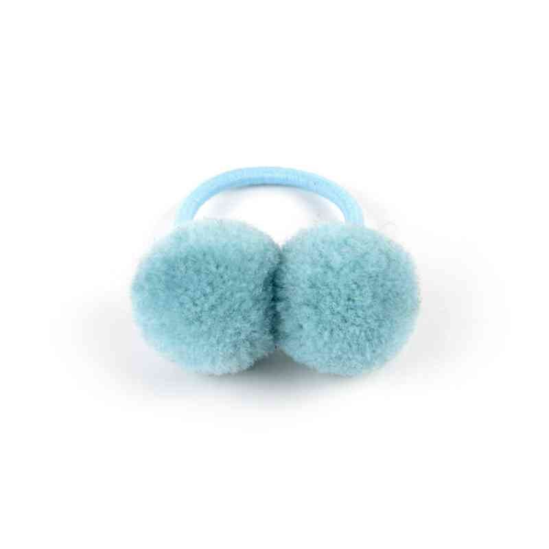 2 Teile/satz Nette Pompom Baby Haarband Pelz Ball Elastische freundlicher Gummibänder Einfarbig freundlicher Haar Bindet Seil Mädchen Haar zubehör: 2Stck Blau