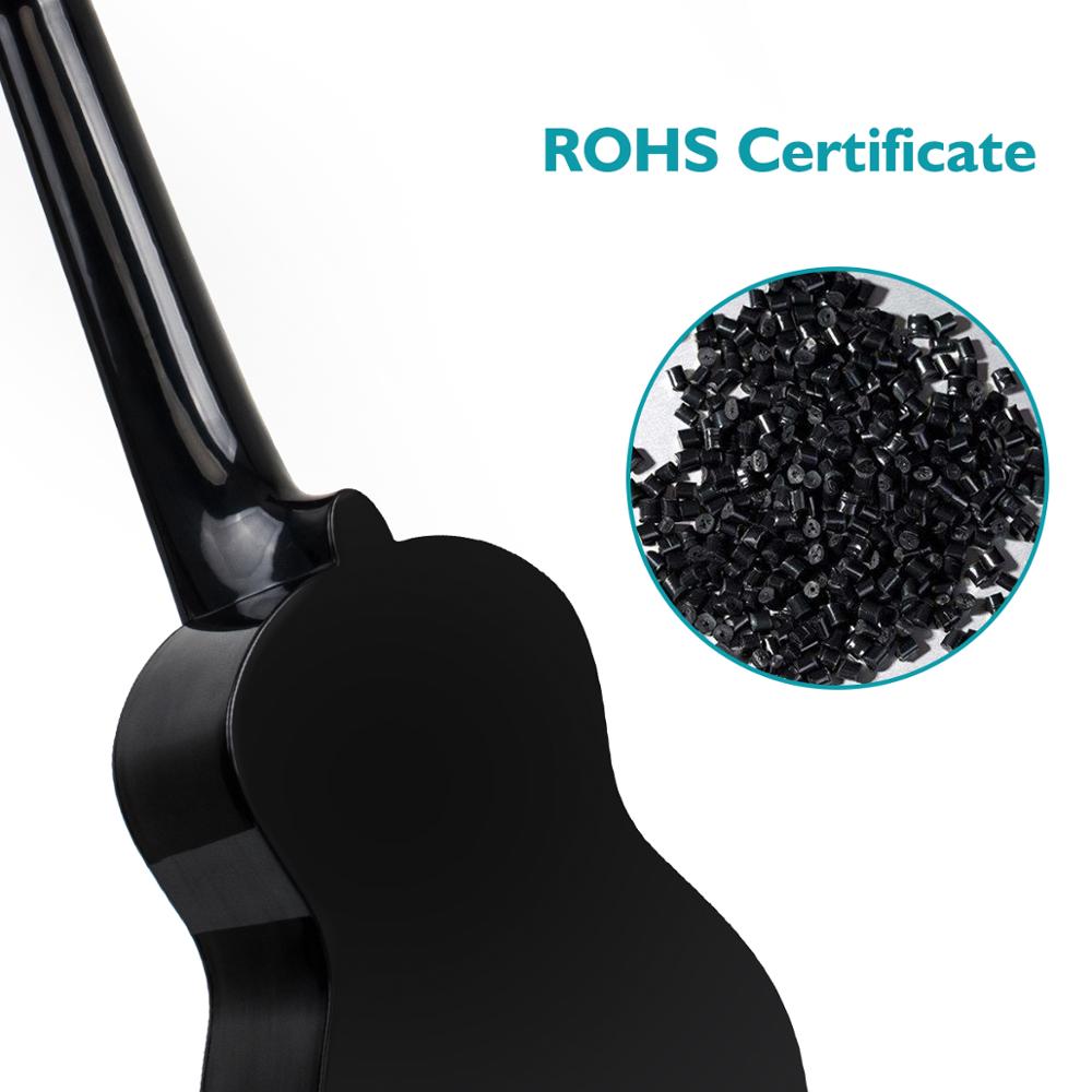 Kmise ukelele Soprano de juguete Musical, instrumentos para niños, 21 pulgadas ABS negro Uke con bolsa, cadena de púas