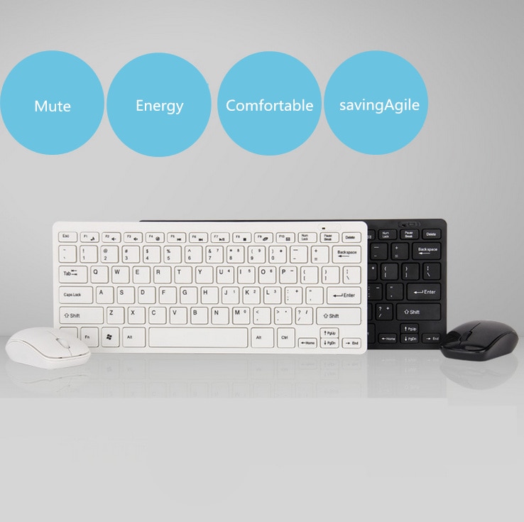 Ultra Slim Thin White Black 2.4GHz Wireless Keyboard Mouse for Home Office PC Laptop Desktop Computer Keyboard Set