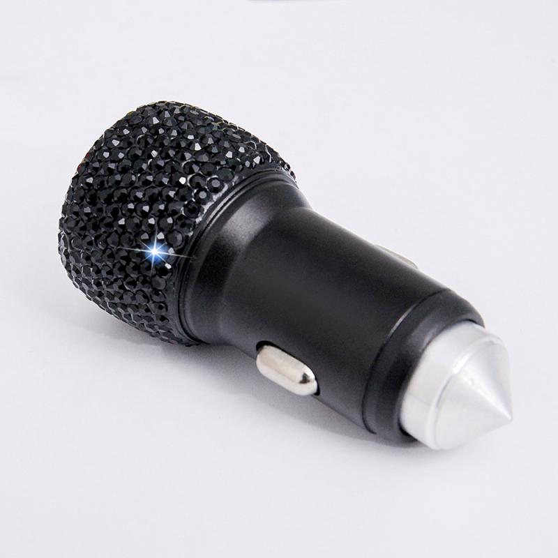 Cargador USB Dual para coche, accesorio para teléfono móvil, tableta, GPS, Cable de diamante de cristal, encendedor de cigarrillos, con Cable USB para teléfono: Black Lighter