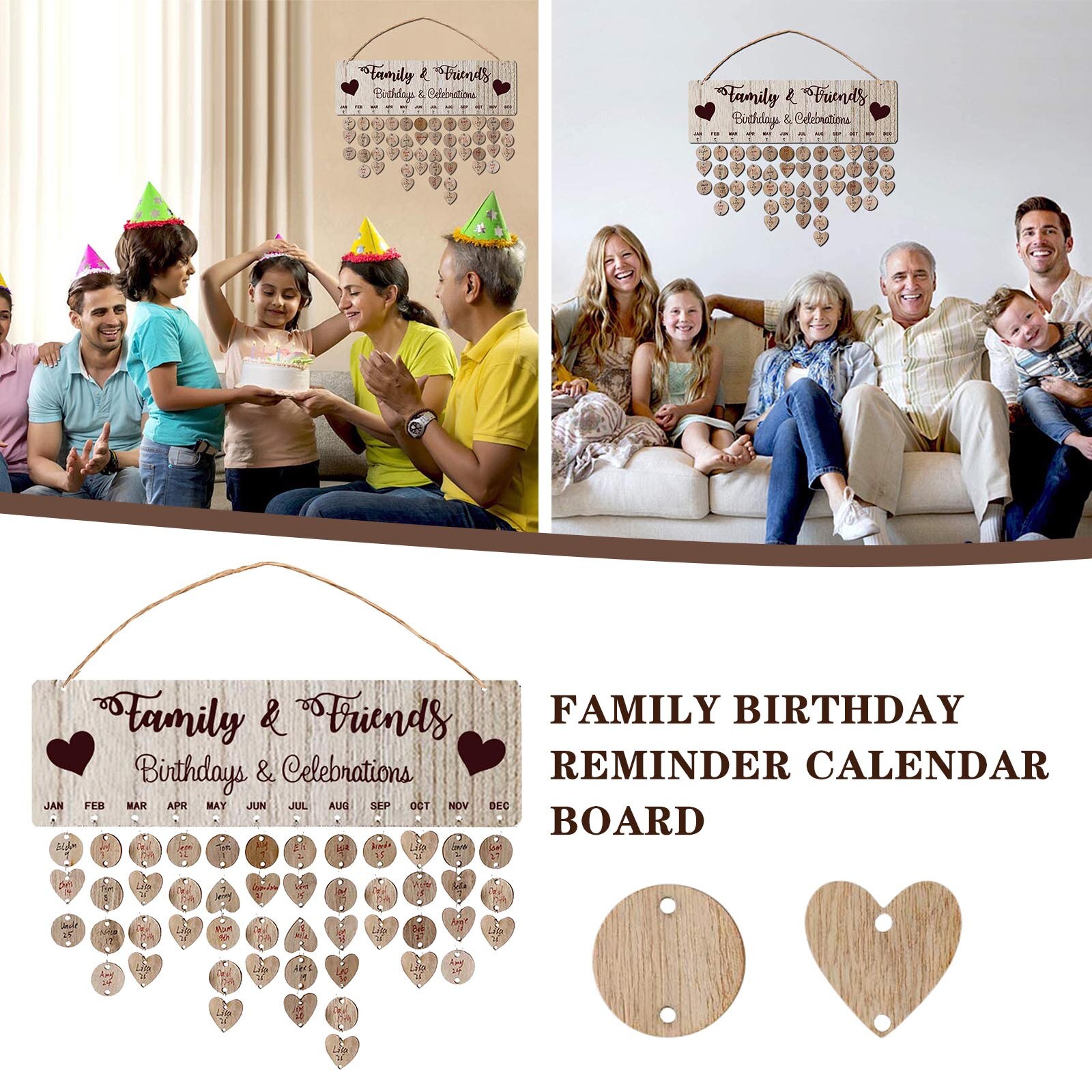 Calendrier Anniversaire Famille En Bois à Suspendre - Plaque Avec 50 Disques Gris