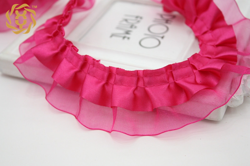 5.5 Yards (5 Meter) double Layer Ruches Eenzijdige Organza Tulle Satin Lint Trim 40Mm Naaien Wedding Craft Diy: Rose Red / 5Yard