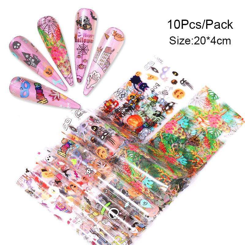 10 Stks/set Wit Sneeuwvlok Nagels Art Transfer Folie Gemengde Winter Ontwerpen Lijm Nail Stickers Folie Decor Accessoire: 10pcs-8