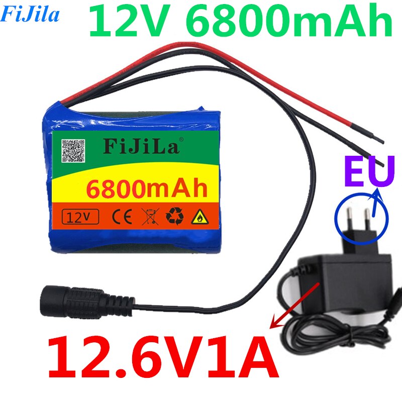 100% 12V 6800Mah 18650 Li-Ion Batterij Voor Cctv Camera 'S, 3A Batterijen + 12.6V Eu Us Lader,