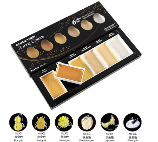 Sakura Effen Aquarel Verf 24/48/60 Kleur Set Parelmoer Kleur Professionele Geavanceerde Aquarel Olieverf Art Supplies: Starlight 6 colors