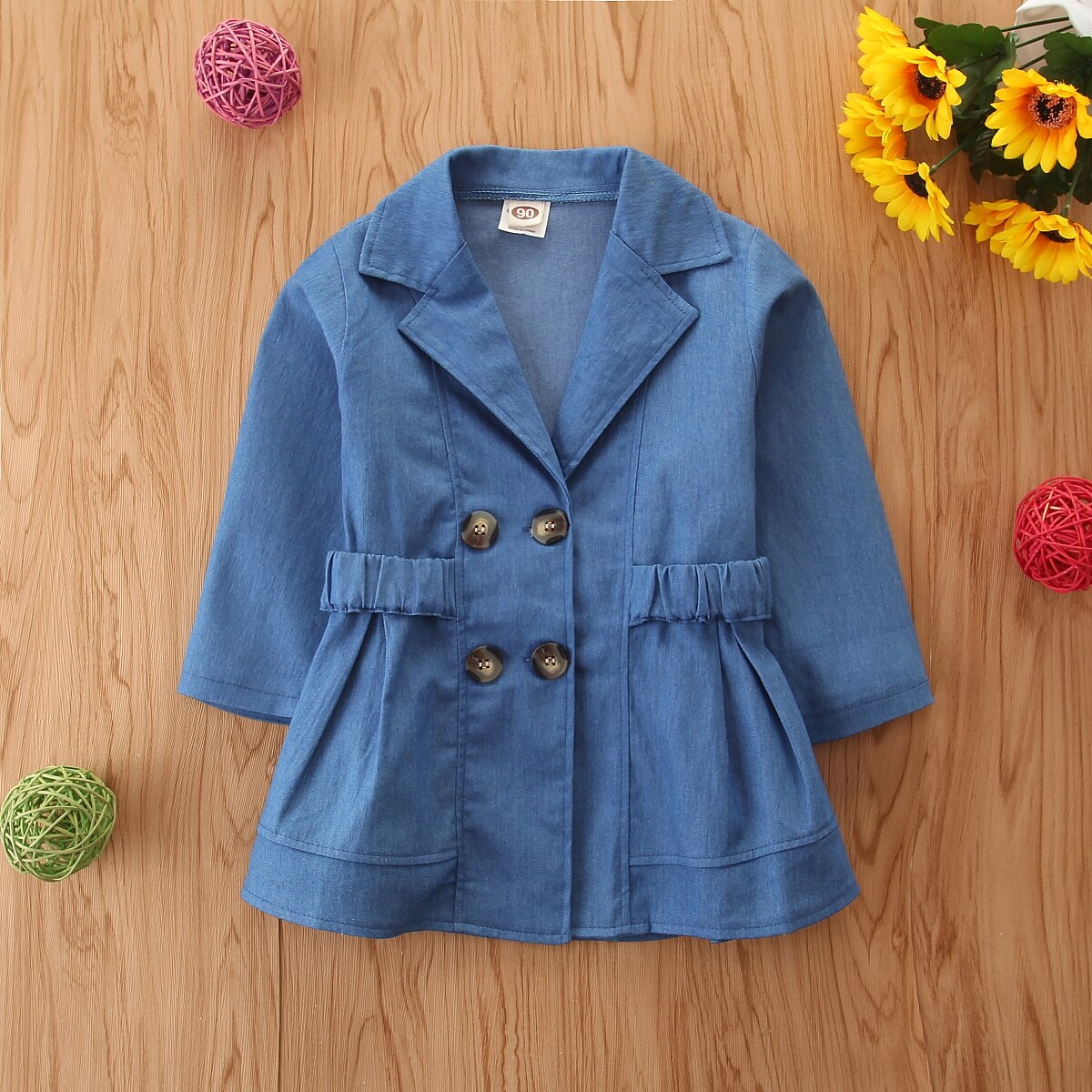 Meisje Knop Jas Baby Kinderkleding Windjack Herfst Winter Dikke Kleding Kid 'S Medium Lange Jas: Blauw / 5T