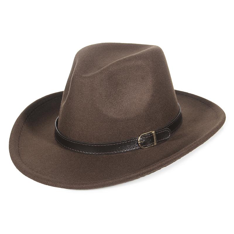 mujeres hombres sombreros de fieltro sombrero de vaquero occidental señora Sombrero Hombre pieza de Metal decoración vaquera Jazz gorras de sol tamaño 57CM: Gris oscuro
