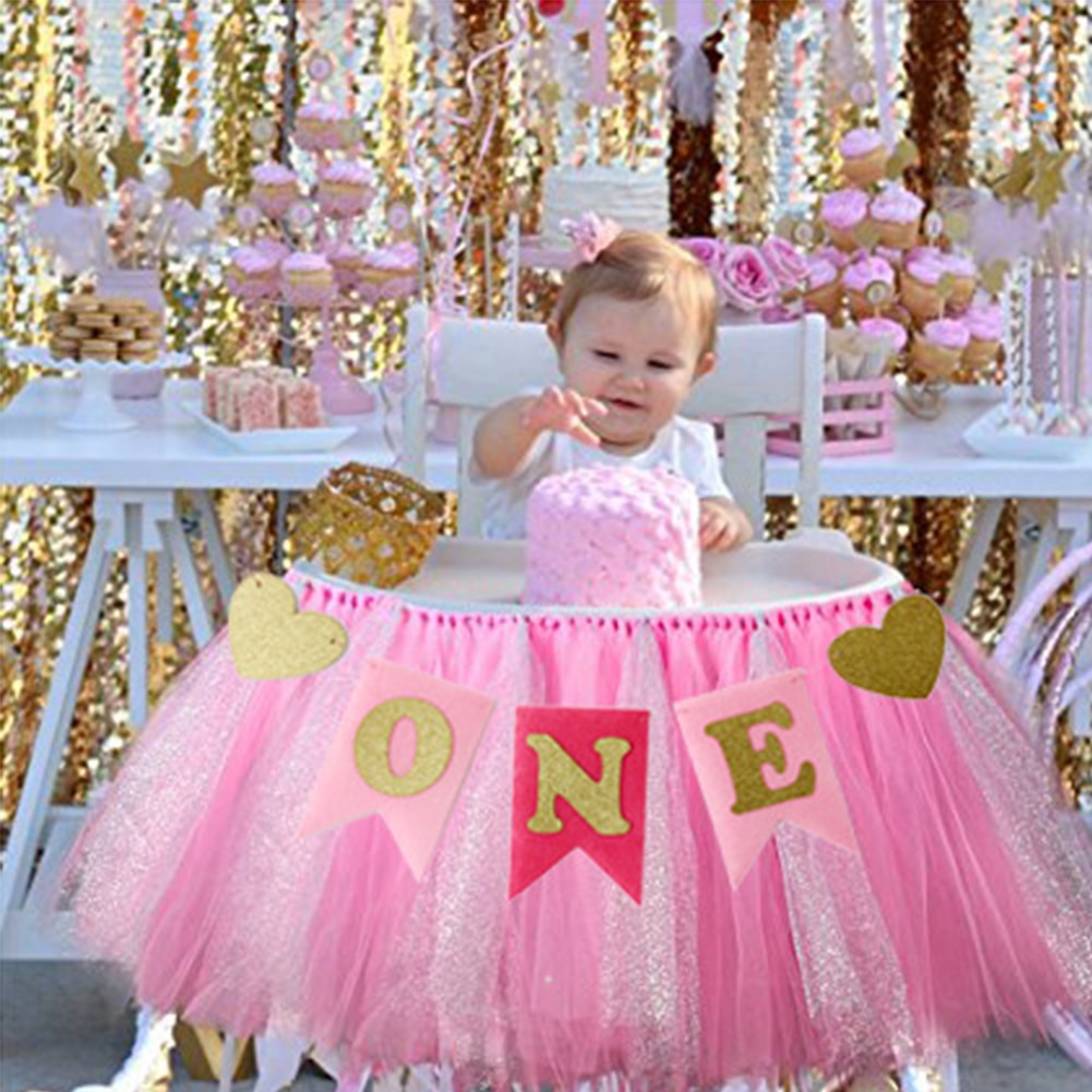 Baby 1 First Birthday Boy Girl Balloons Kids One Year Old Birthday Non-woven fabric Garland Banner Children Party Decor Baby Bab