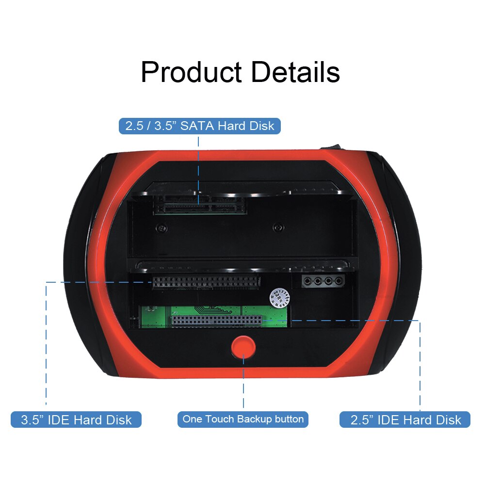 Caja de disco duro HDD IDE de 3,5 pulgadas, carcasa de disco duro de 2TB para ordenador portátil, USB 2,0/Tipo C a 2 SATA de 2,5 ''y 3,5''