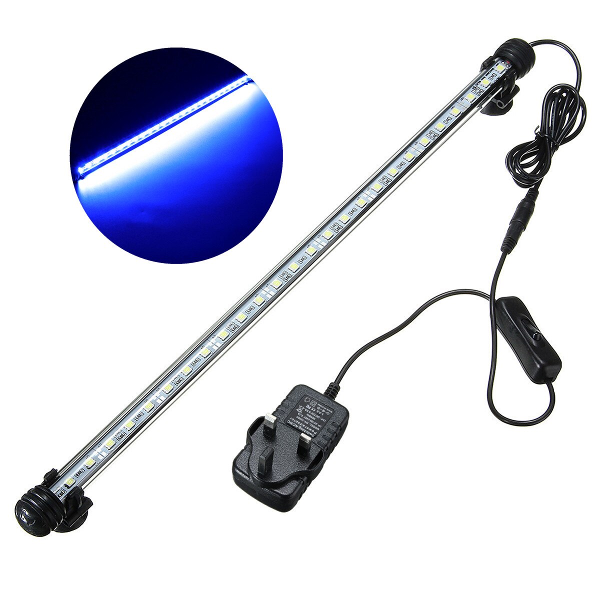 Luz LED impermeable para acuario, 48cm y 5W, lámpara subacuática para acuario, iluminación para plantas, enchufe para Reino Unido y Australia: UK Plug Blue