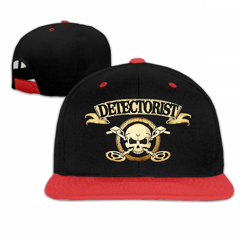 Men detectorist skull & crossbones Metal detector Treasure hunter 2 sided cotton badge Baseball cap men women Trucker Hats: 5-Red