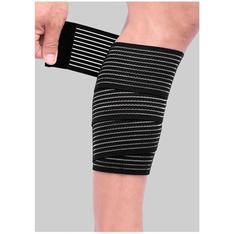 Multi-purpose 90cm fitness sport skinnebensbeskytter underbensbeskytter lægskaft beskyttelse bandage bælte bånd knæpude til mænd kvinder: Sort