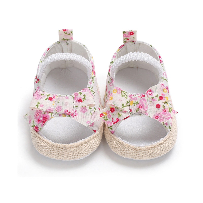 Sommer Niedlichen Baby Mädchen freundlicher Sandale Schuhe Baumwolle Spitze Blumen- Bogen Flache Mit Ferse Unterhose Auf Süße lässig Schuhe Outfit 3-18M