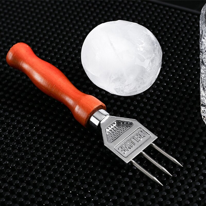 Sturdy Ice Chipper with Solid Wood Handle, 304 Stainless Steel Three Pronged Ice