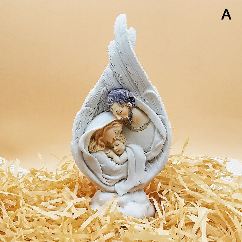 Holy Family Statue Collectible Figurines Handmade Resin Angel Wings Ornament Religious Catholic for Men Women REME: a