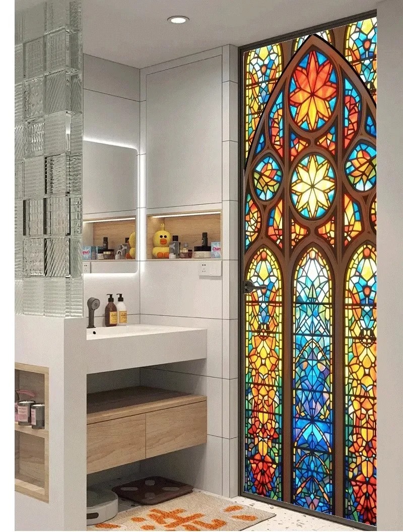 Adesivi elettrostatici per vetri per finestre retrò Pellicola decorativa per finestre colorate con uccelli floreali Decorazioni per la casa per la privacy rimovibili