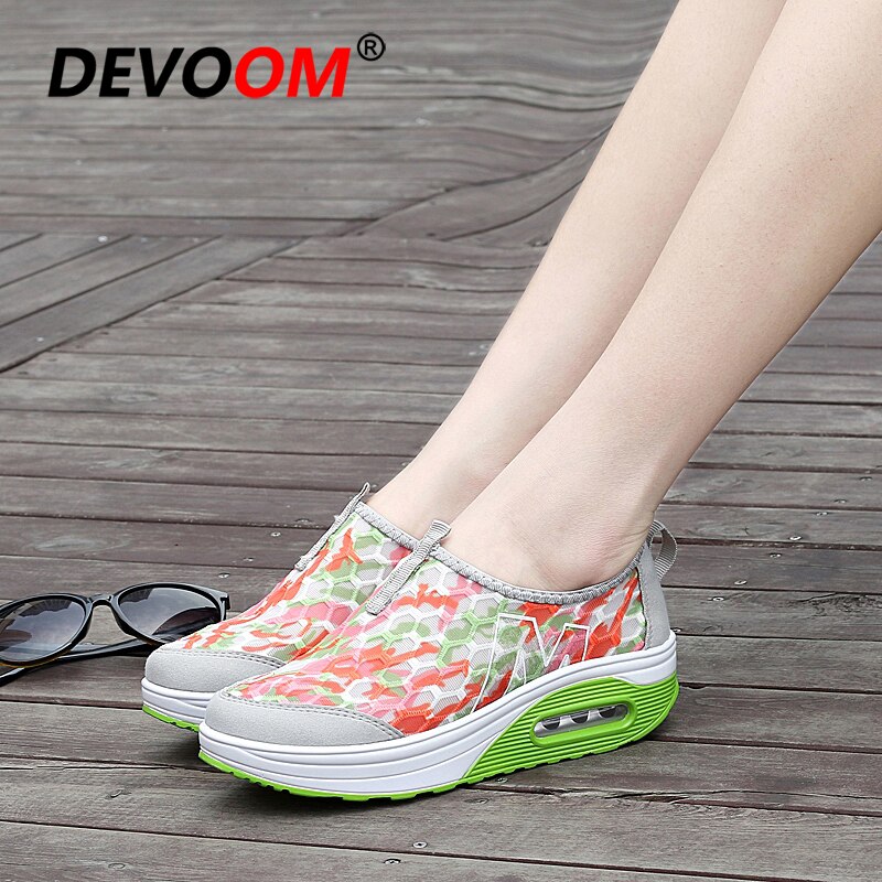 Summer Female Slimming Shoes Sneakers Women Breathable Hollow Toning Shoes Platform Fitness Sport Air Cushion Swing Shoes