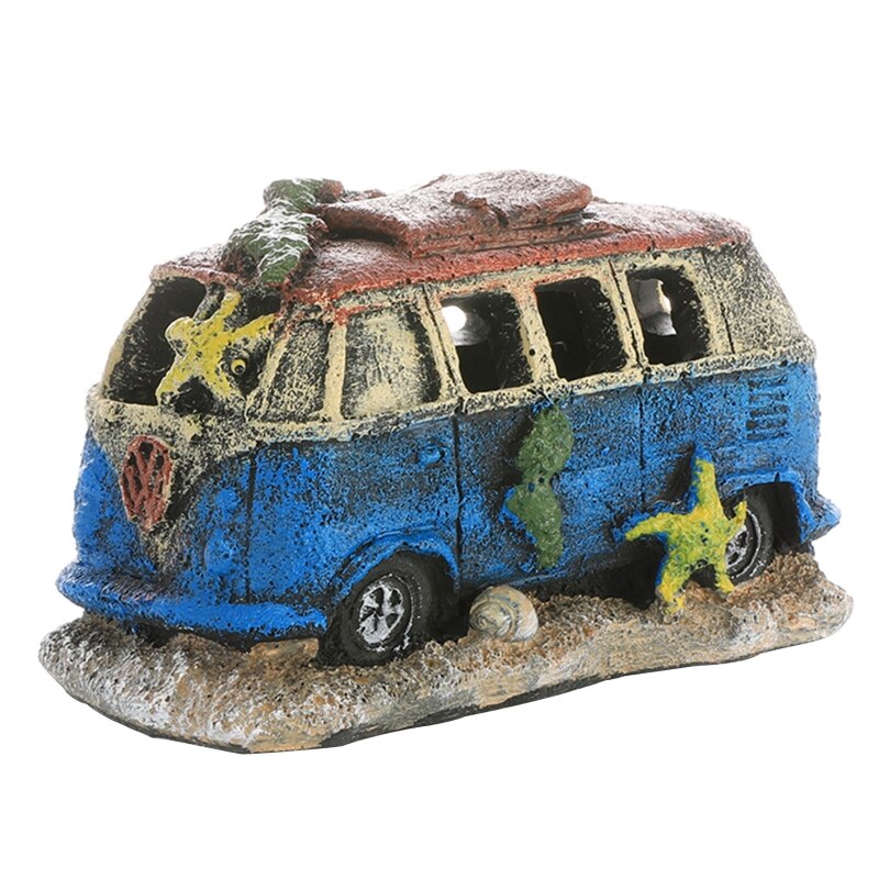 Aquarium Decoration Resin Broken Vehicle Wreck Car Fish Tank Ornament Betta Fish Hideaway Accessories Aquatic Caves Fish Hideout: Old Bus