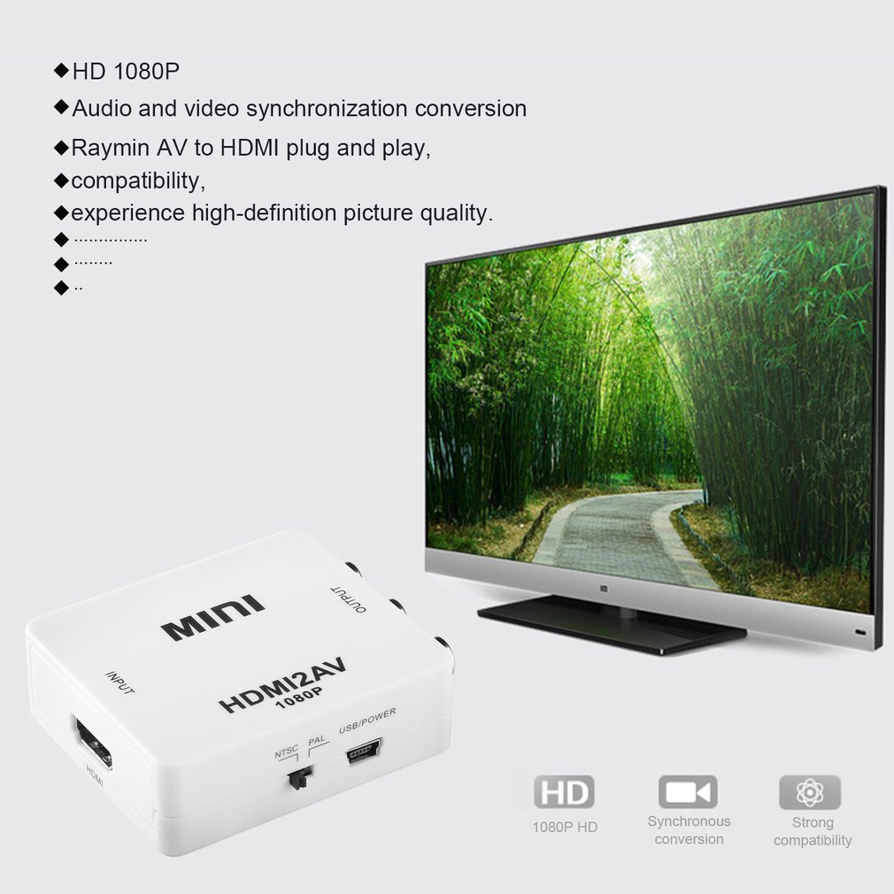 Mini Flexible Portable High Bandwidth Capability HDMI To AV Adapter HDMI2AV 1080P HD Video Converter Box with Charge Cable