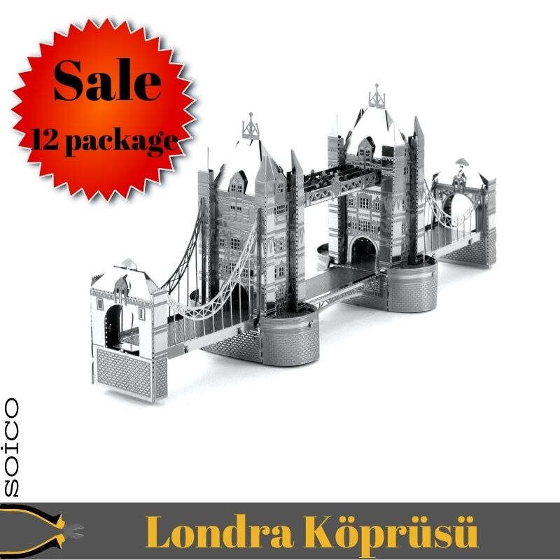 12 PCs. Soico 3D Model Metal Model Kits London Koprusu Gumus Color