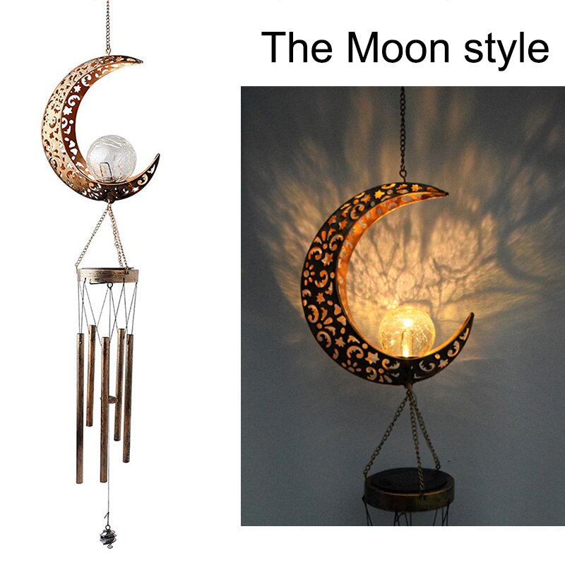 Wind Chimes Solar Lights Garden Decoration Hanging Aeolian bell Solar Lamp With Moon Star Sun Shape for Home Festival Decorative: Moon
