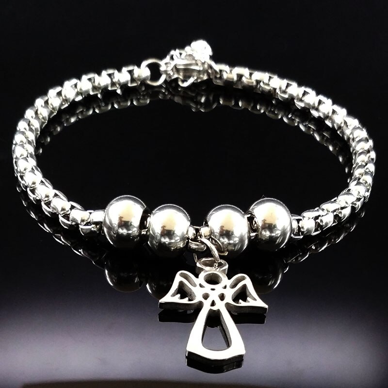 Angel Zilveren Kleur Roestvrij Stalen Armband Voor Vrouwen Roestvrij Staal Kraal Armband Sieraden Pulsera B9178S02