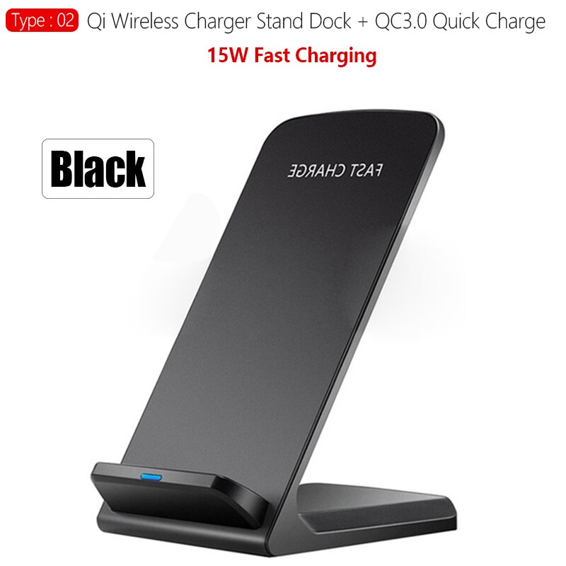 15W Quick Qi Wireless Charger For iPhone 11 Pro X XS XR 8 Samsung S9 S10 S20 Xiaomi HUAWEI QC 3.0 Fast Charging Stand: 15W Dock Black