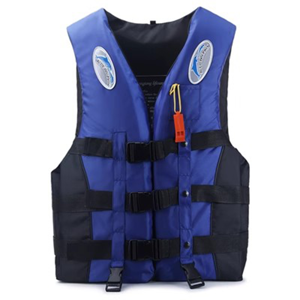 Outdoor life jacket for adults, adjustable buoyancy, survival suit, polyester, children's life jacket with whistle: L / Blue