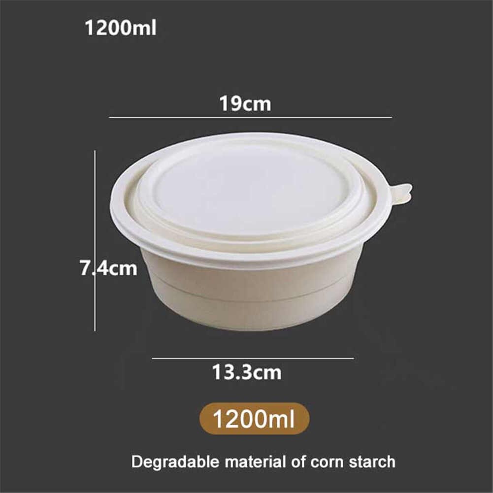 Disposable Round Environment-friendly Degradable Corn Starch Lunch Box Take out Package Box Corn Starch Bento Package Bowl: 1200ml