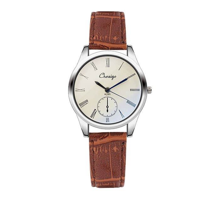 Neue Blaue Zeiger Liebhaber Uhren Luxus Hochglanz Glas retro Römischen Ziffern Paar Uhr Männer Frauen Leder Armbanduhr reloj: Frauen Braun Weiß