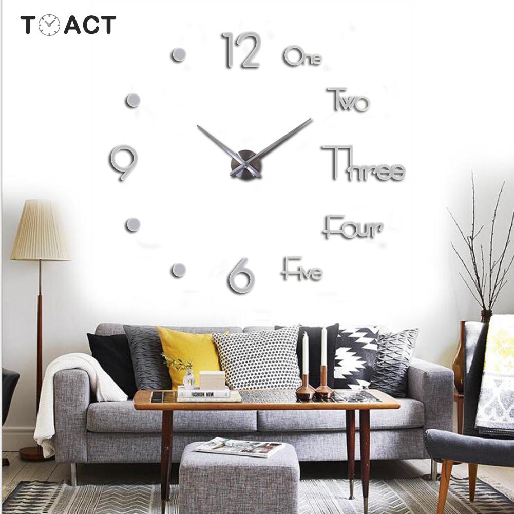 3D DIY Large Wall Clock Modern Silent Wall Sticker Clock Acrylic Mirror Self adhesive Wall Clocks Living Room Home Decor