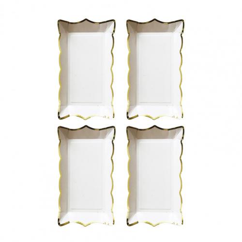 4Pcs/Set Simple Thin Disposable Plate Delicate Craft Convenient Usage Rectangular Cake Fruit Disposable Plate: White