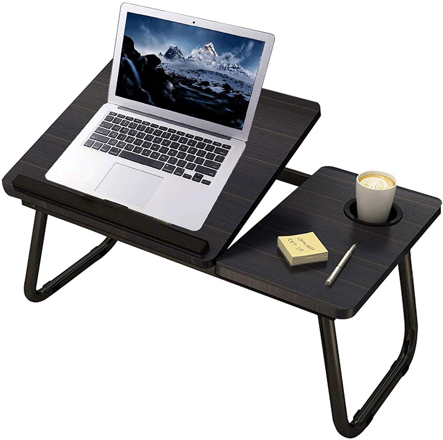 Plegable Mesa portátil de escritorio del regazo soporte de mesa ajustable para Laptop para la cama Notebook Tablet con sostenedor de taza