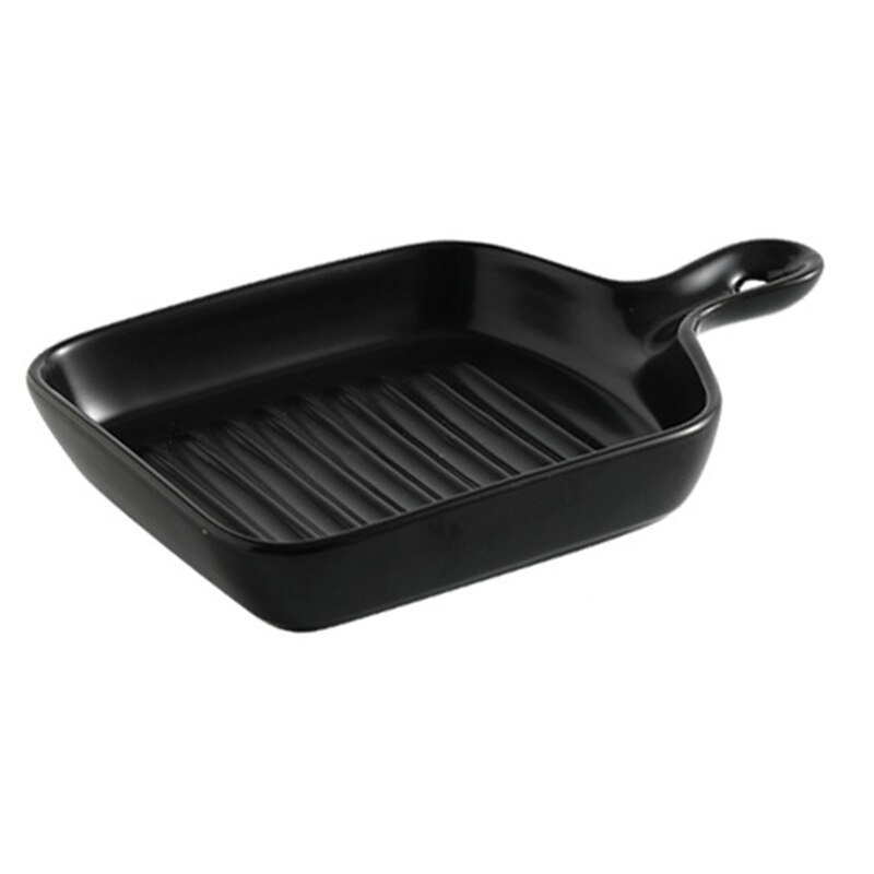 Matte Ceramic Baking Plates Unique Square Individual Pasta Lasagna Dish with Single Handle Small Dinner Plates HKS99: Black