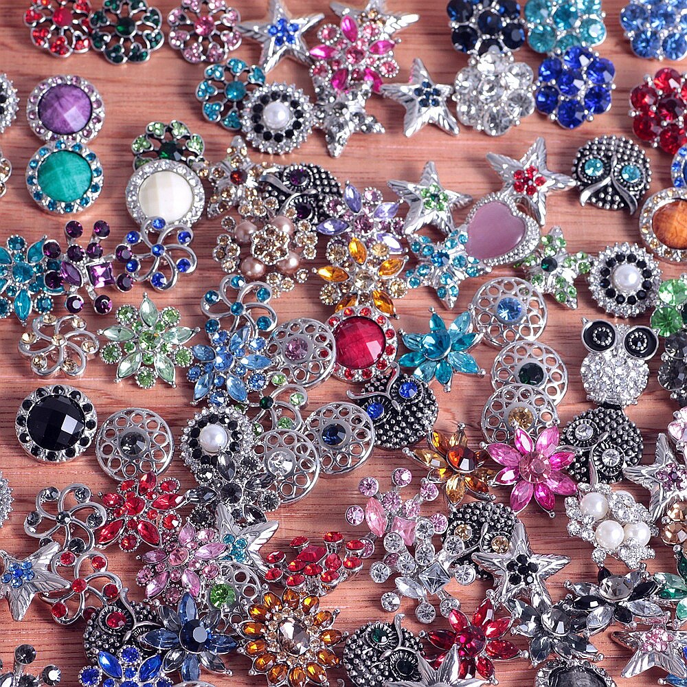 50pcs/lot Mixed metal 18mm snap button jewelry DIY Metal Rhinestone button snaps fit snap button bracelet Jewelry