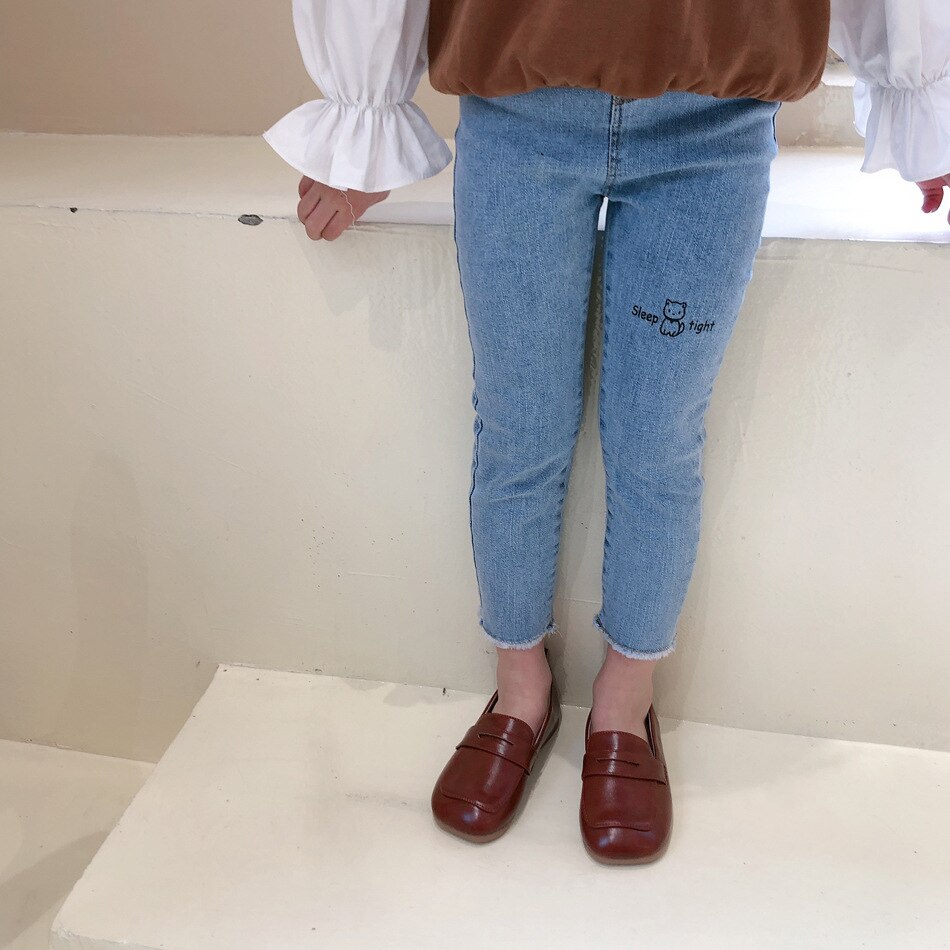2021 primavera nuovo arrivo ragazze moda pantaloni Denim bambini Design coreano Jeans Cartoon bambini Jeans ragazze