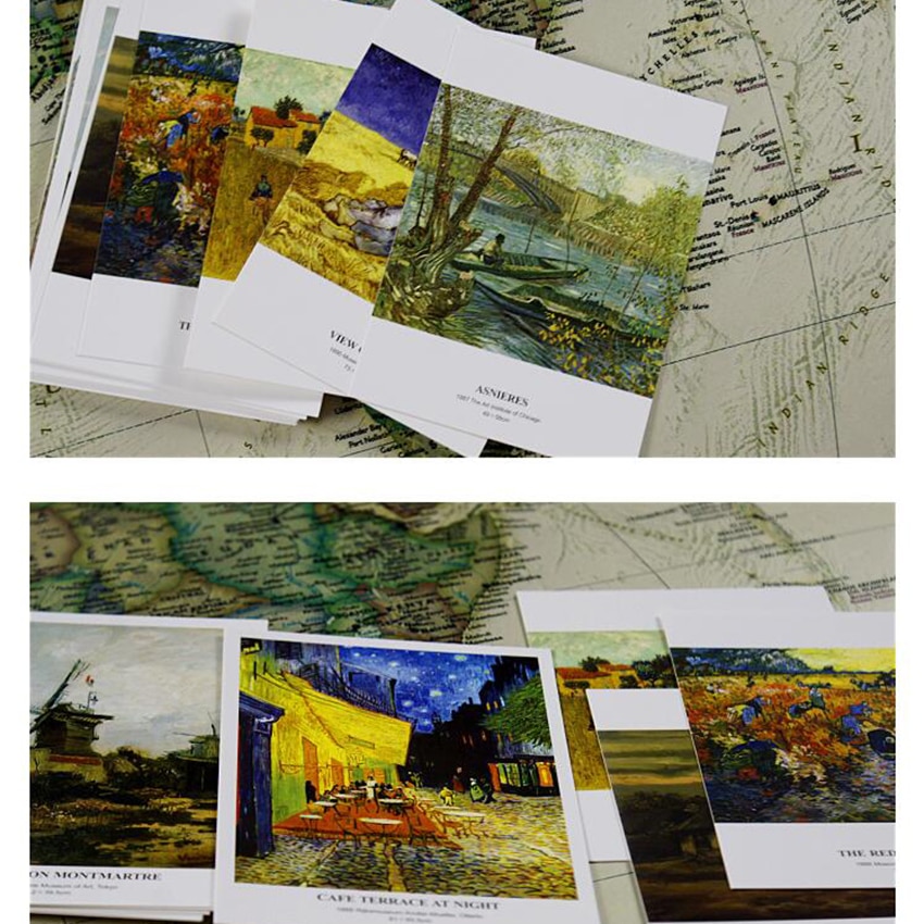 30 pièces/ensemble célèbre peintre peinture à l'huile carte postale tournesol, nuit étoilée, autoportrait, Iris fleur carte postale carte de voeux