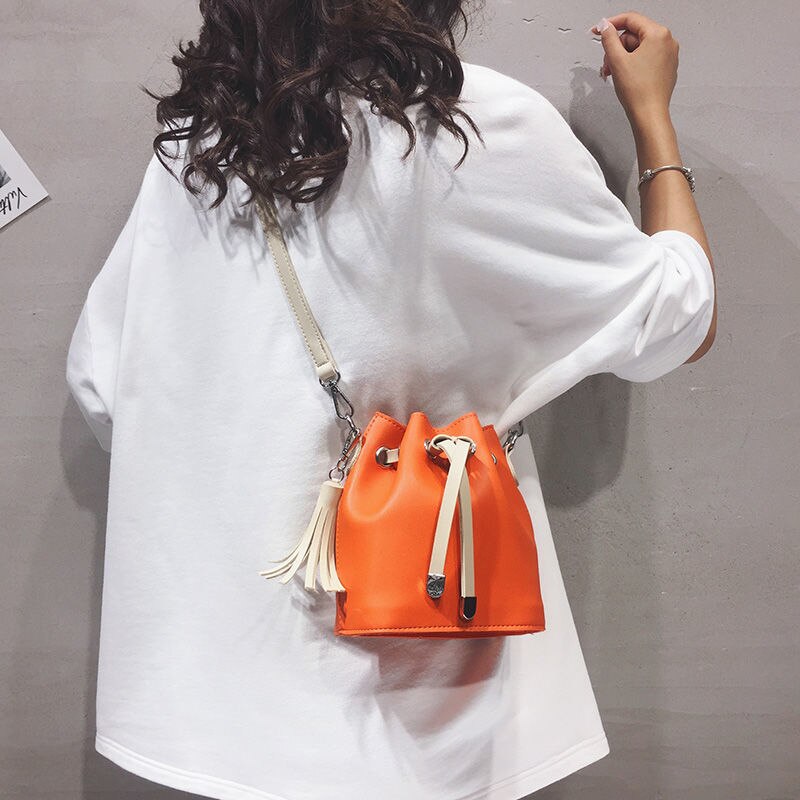 Koord Tassen Vrouwen Pu Lederen Kwastje Mini Tas Schouder Handtassen Ins Straat Alle-Match Koreaanse Stijl Alle-Match mode Harajuku: orange