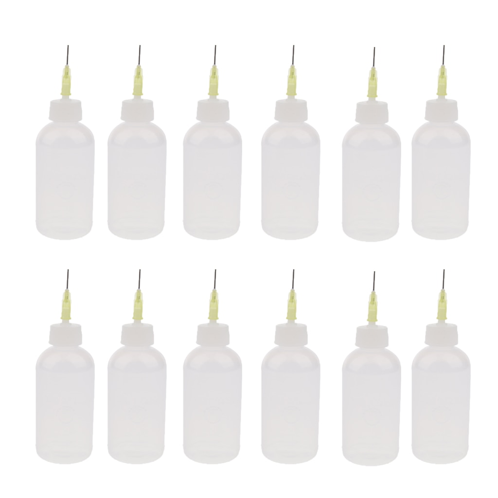 Lijm Applicator Flessen Naald Tip Liquid Dropper Vullen Flessen 50Ml (Duidelijke Witte Plastic) - 12 Stuks