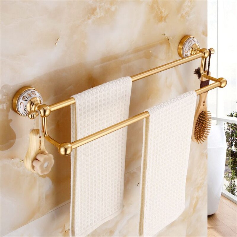 Bathroom Accessories Set Aluminum Carved Champagne Gold Towel Rack Towel Bar/Ring Toilet Brush Holder Corner Shelf Paper Holder
