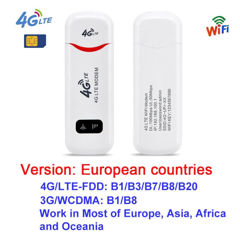 4G WiFi USB 2.0 Router 100Mbps LTE Modem Mobile Pocket Wireless Hotspot with SIM Card for Smartphone iPad PC Laptop