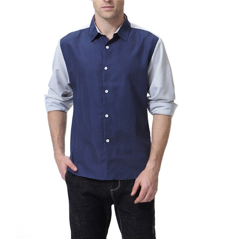 Mens Polka Dot Print Casual Button Down Dress Shirts Spring Autumn Slim Long Sleeve Shirt Men Business Social Shirt Male