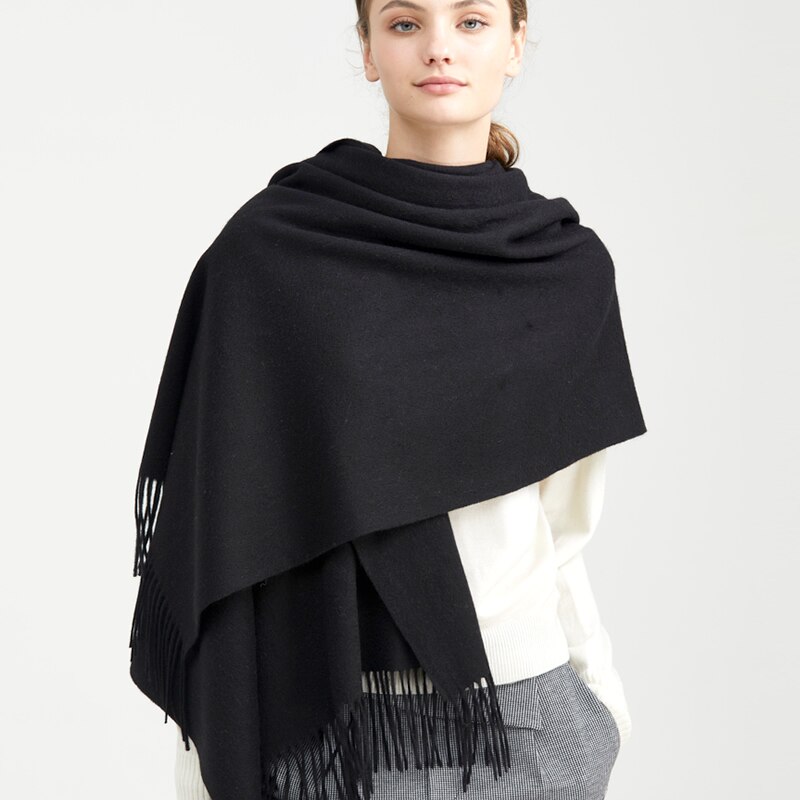 Wolle Winter Schal Frauen Schal Erwachsene Feste Schals Luxus Herbst Schals und wickelt Poncho Schals für Damen unisex wickeln: Schwarz