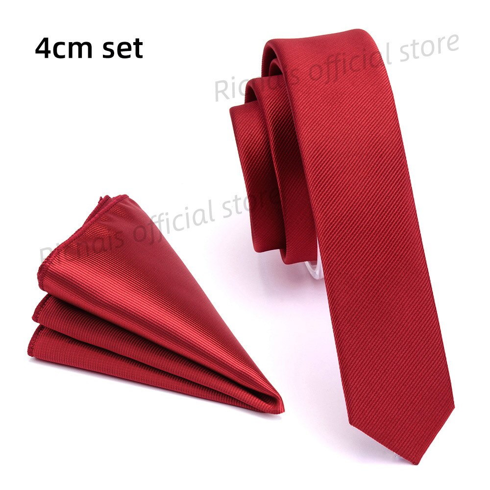 Ricnais-Corbata ajustada de 4cm para hombre, conjunto de pañuelo de Color liso rojo y amarillo, para y boda: Rojo