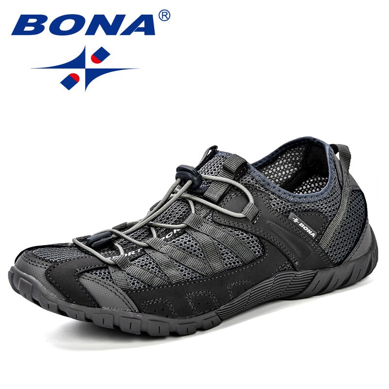BONA Summer Sneakers Breathable Men Casual Shoes Men Shoes Tenis Masculino Adulto Sapato Masculino Men Leisure Shoe: Dark Grey / 9.5