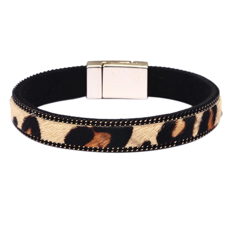 Mode Eenvoudige Luipaard Patroon Paardenhaar Lederen Armbanden Magnetische Sluiting Accessoires Vrouwen Armbanden Sieraden