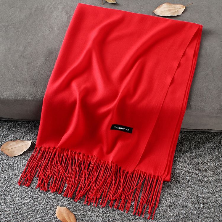 Weiche Kaschmir Schals Frauen Herbst Neue Feste Farbe wickelt Dünne Lange Schal mit Quaste lässig Dame Winter Weibliche Schal: rot Schal