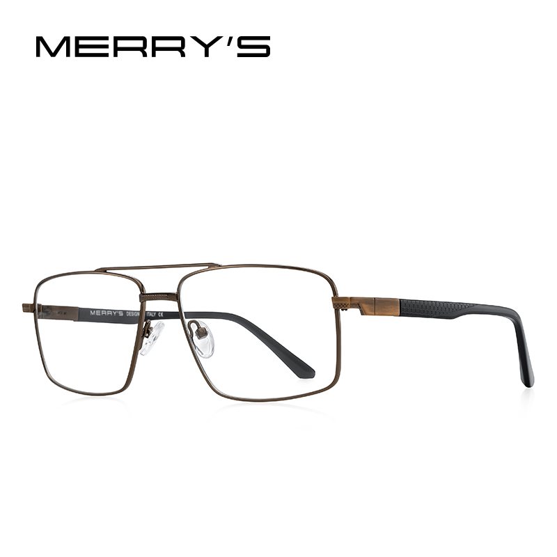 MERRYS Men Classic Titanium Alloy Optical Rectangle Glasses Frames Acetate Legs Eyeglasses Male Glasses S2159: C05 Brown